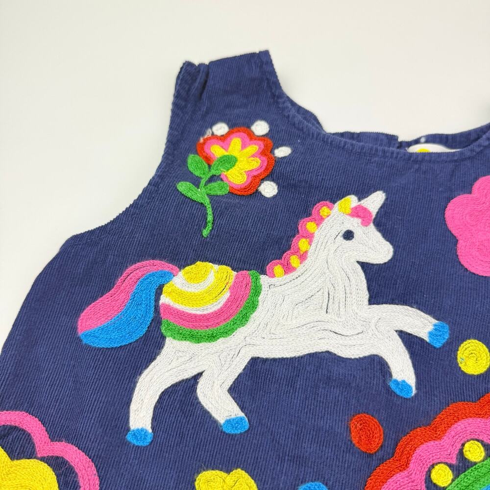 Mini Boden Navy Corduroy Embroidered Unicorn Pinafore Dress, Size 5-6 - Picture 3 of 8